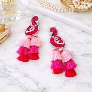 Stella & Dot Flamingo Statement Tassel Earrings NEW